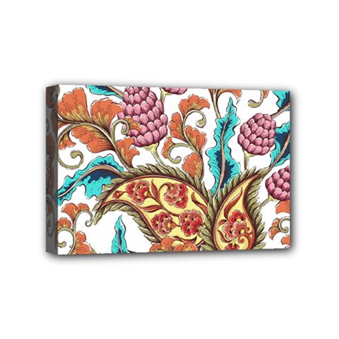 Flowers Pattern Texture White Background Paisley Mini Canvas 6  X 4  (stretched)