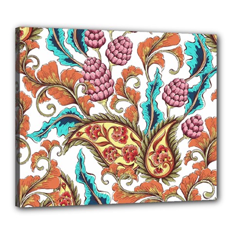 Flowers Pattern Texture White Background Paisley Canvas 24  X 20  (stretched)