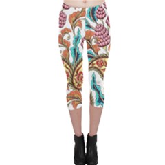 Flowers Pattern Texture White Background Paisley Capri Leggings 