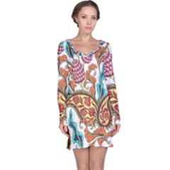 Flowers Pattern Texture White Background Paisley Long Sleeve Nightdress