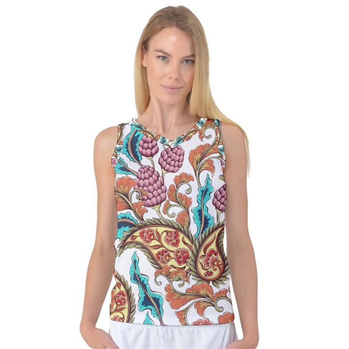 Flowers Pattern Texture White Background Paisley Women s Basketball Tank Top