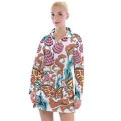 Flowers Pattern Texture White Background Paisley Women s Long Sleeve Casual Dress