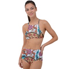 Flowers Pattern Texture White Background Paisley High Waist Tankini Set