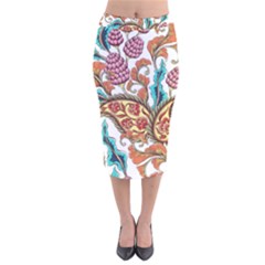 Flowers Pattern Texture White Background Paisley Velvet Midi Pencil Skirt