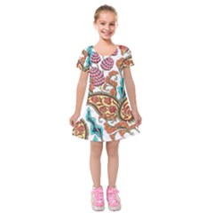 Flowers Pattern Texture White Background Paisley Kids  Short Sleeve Velvet Dress