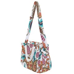 Flowers Pattern Texture White Background Paisley Rope Handles Shoulder Strap Bag by Jancukart