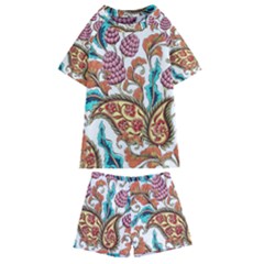 Flowers Pattern Texture White Background Paisley Kids  Swim Tee And Shorts Set