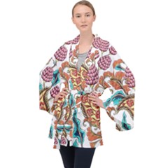 Flowers Pattern Texture White Background Paisley Long Sleeve Velvet Kimono 