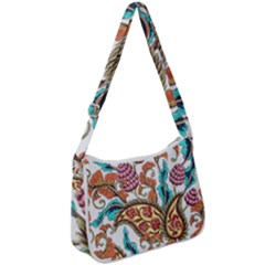 Flowers Pattern Texture White Background Paisley Zip Up Shoulder Bag by Jancukart