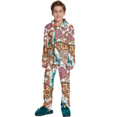 Flowers Pattern Texture White Background Paisley Kids  Long Sleeve Velvet Pajamas Set