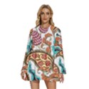 Flowers Pattern Texture White Background Paisley Round Neck Long Sleeve Bohemian Style Chiffon Mini Dress View1