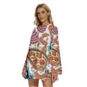 Flowers Pattern Texture White Background Paisley Round Neck Long Sleeve Bohemian Style Chiffon Mini Dress View2