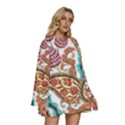 Flowers Pattern Texture White Background Paisley Round Neck Long Sleeve Bohemian Style Chiffon Mini Dress View3