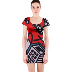 Multicolored Doodle Art Street Art Short Sleeve Bodycon Dress