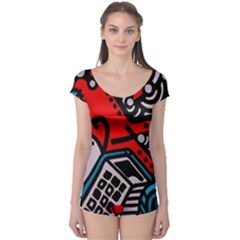 Multicolored Doodle Art Street Art Boyleg Leotard 