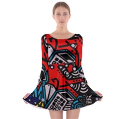 Multicolored Doodle Art Street Art Long Sleeve Skater Dress