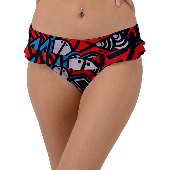 Multicolored Doodle Art Street Art Frill Bikini Bottoms