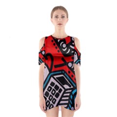 Multicolored Doodle Art Street Art Shoulder Cutout One Piece Dress