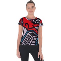 Multicolored Doodle Art Street Art Short Sleeve Sports Top 