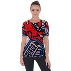 Multicolored Doodle Art Street Art Shoulder Cut Out Short Sleeve Top