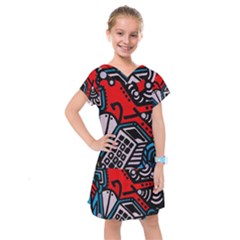 Multicolored Doodle Art Street Art Kids  Drop Waist Dress