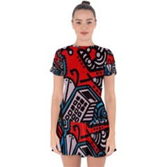 Multicolored Doodle Art Street Art Drop Hem Mini Chiffon Dress