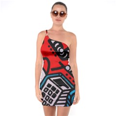 Multicolored Doodle Art Street Art One Soulder Bodycon Dress