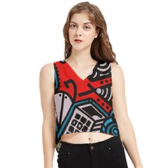 Multicolored Doodle Art Street Art V-neck Cropped Tank Top by Jancukart