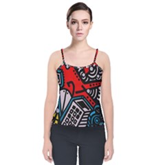 Multicolored Doodle Art Street Art Velvet Spaghetti Strap Top