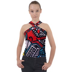 Multicolored Doodle Art Street Art Cross Neck Velour Top