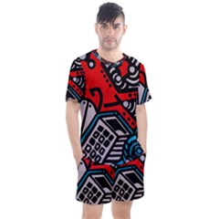 Multicolored Doodle Art Street Art Men s Mesh Tee And Shorts Set