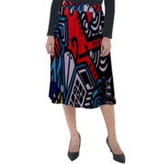 Multicolored Doodle Art Street Art Classic Velour Midi Skirt 