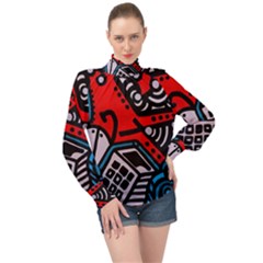 Multicolored Doodle Art Street Art High Neck Long Sleeve Chiffon Top by Jancukart