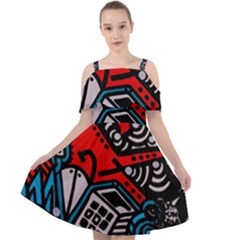 Multicolored Doodle Art Street Art Cut Out Shoulders Chiffon Dress