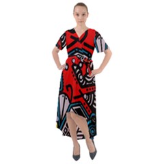 Multicolored Doodle Art Street Art Front Wrap High Low Dress