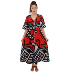 Multicolored Doodle Art Street Art Kimono Sleeve Boho Dress