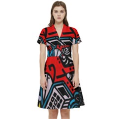 Multicolored Doodle Art Street Art Short Sleeve Waist Detail Dress