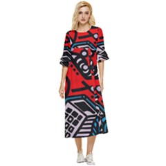 Multicolored Doodle Art Street Art Double Cuff Midi Dress