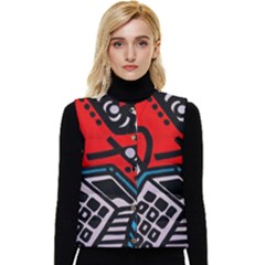 Multicolored Doodle Art Street Art Women s Short Button Up Puffer Vest