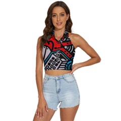 Multicolored Doodle Art Street Art Backless Halter Cami Shirt