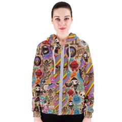 Multicolored Doodle Art Wallpaper Women s Zipper Hoodie