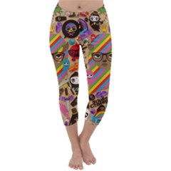 Multicolored Doodle Art Wallpaper Capri Winter Leggings 