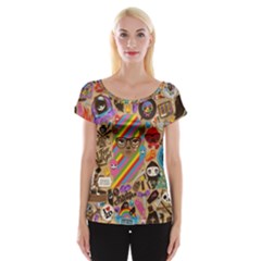 Multicolored Doodle Art Wallpaper Cap Sleeve Top