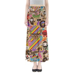 Multicolored Doodle Art Wallpaper Full Length Maxi Skirt