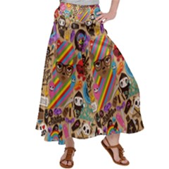 Multicolored Doodle Art Wallpaper Satin Palazzo Pants