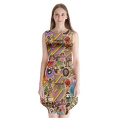 Multicolored Doodle Art Wallpaper Sleeveless Chiffon Dress  