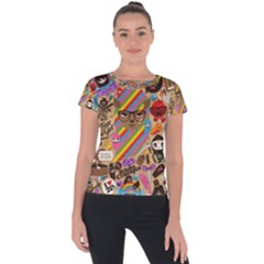 Multicolored Doodle Art Wallpaper Short Sleeve Sports Top 