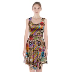 Multicolored Doodle Art Wallpaper Racerback Midi Dress