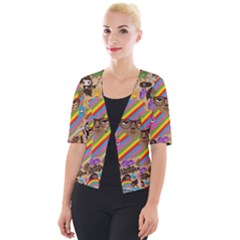 Multicolored Doodle Art Wallpaper Cropped Button Cardigan