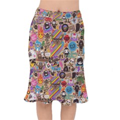 Multicolored Doodle Art Wallpaper Short Mermaid Skirt